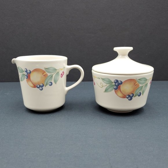 Corning Abundance Creamer Sugar Bowl Corelle Fruit Pattern Cream Sugar Set - Picture 1 of 9
